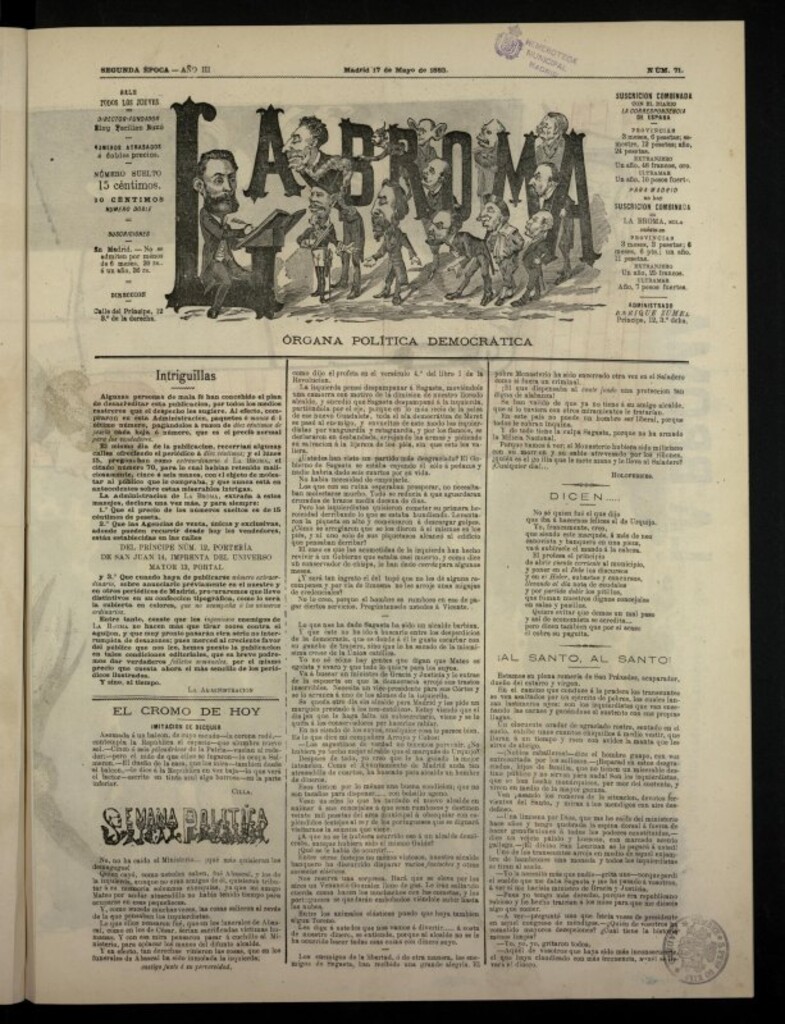 Miniatura de La Broma, de 17 de mayo de 1883, nº 71