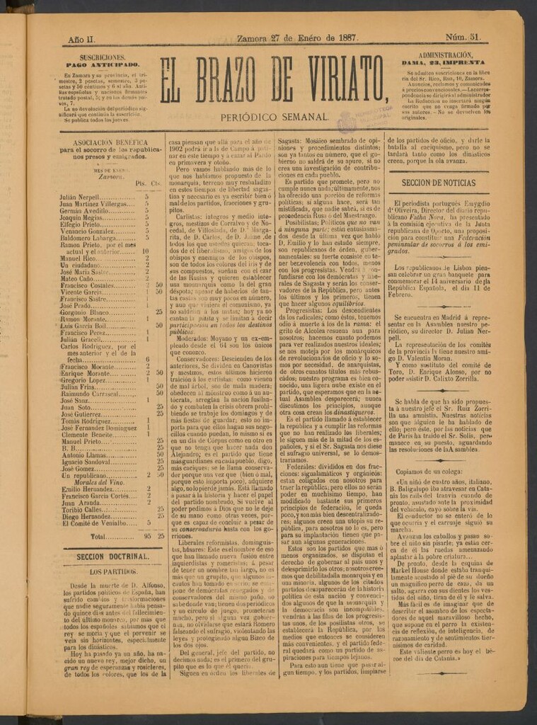Miniatura de El Brazo de Viriato : periódico semanal del 27 de enero de 1887