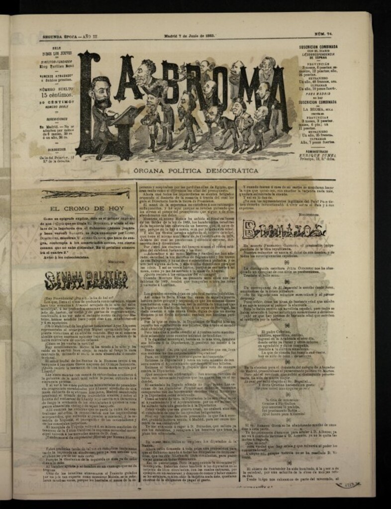 Miniatura de La Broma, de 7 de junio de 1883, nº 74