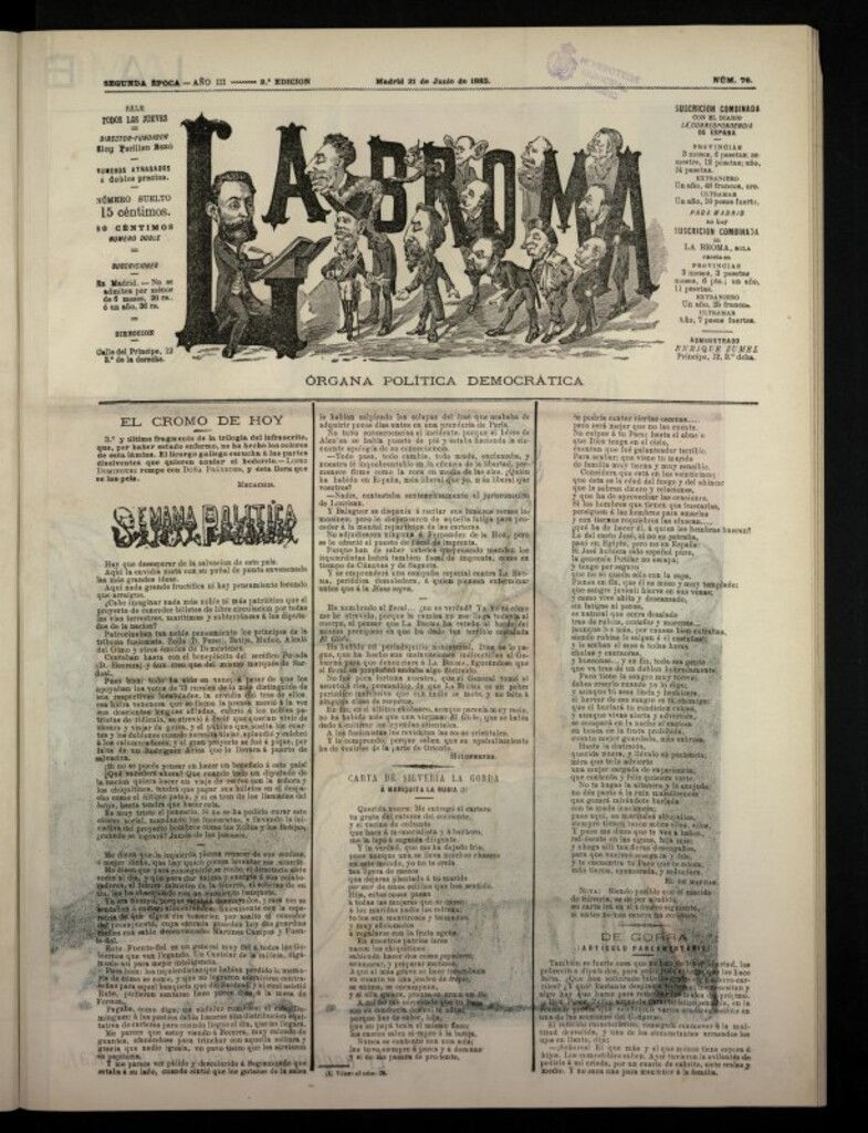 Miniatura de La Broma, de 21 de junio de 1883, nº 76