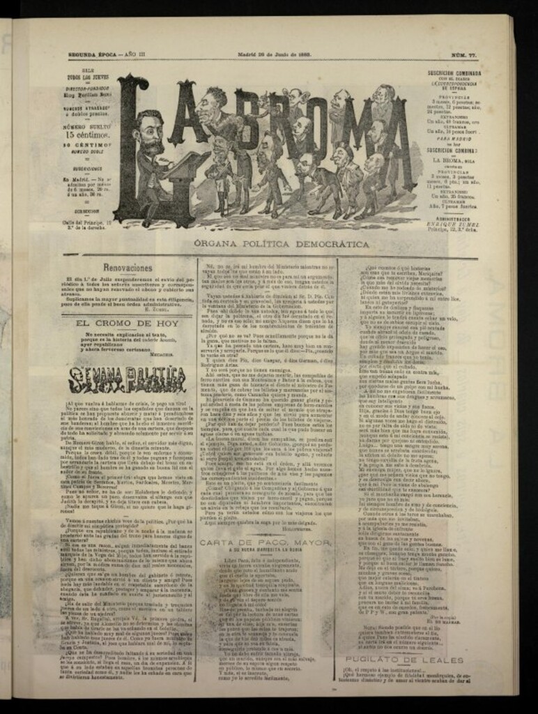 Miniatura de La Broma, de 28 de junio de 1883, nº 77
