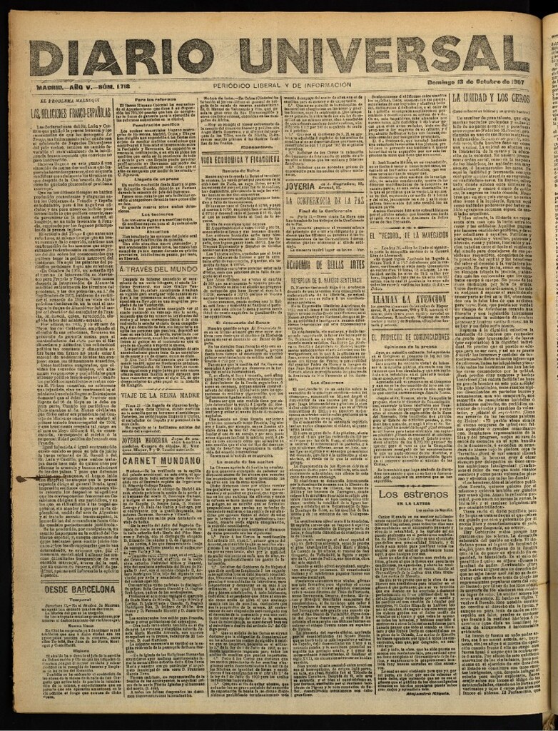 Miniatura de Diario Universal del 13 de octubre de 1907