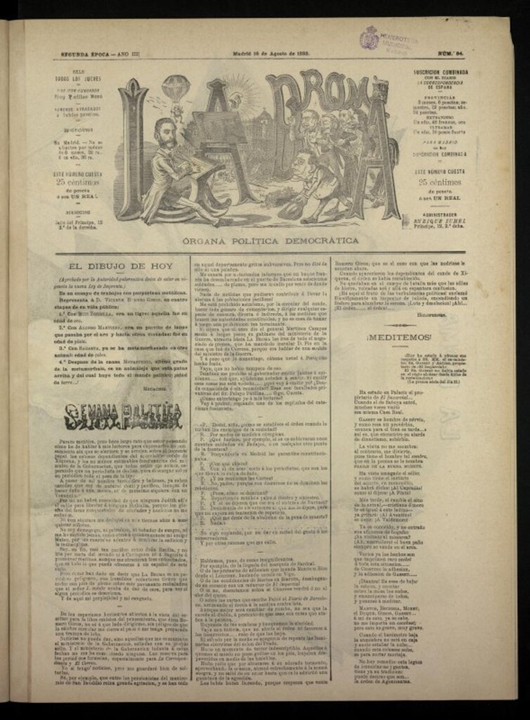 Miniatura de La Broma, de 16 de agosto de 1883, nº 84