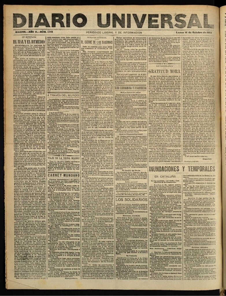 Miniatura de Diario Universal del 14 de octubre de 1907