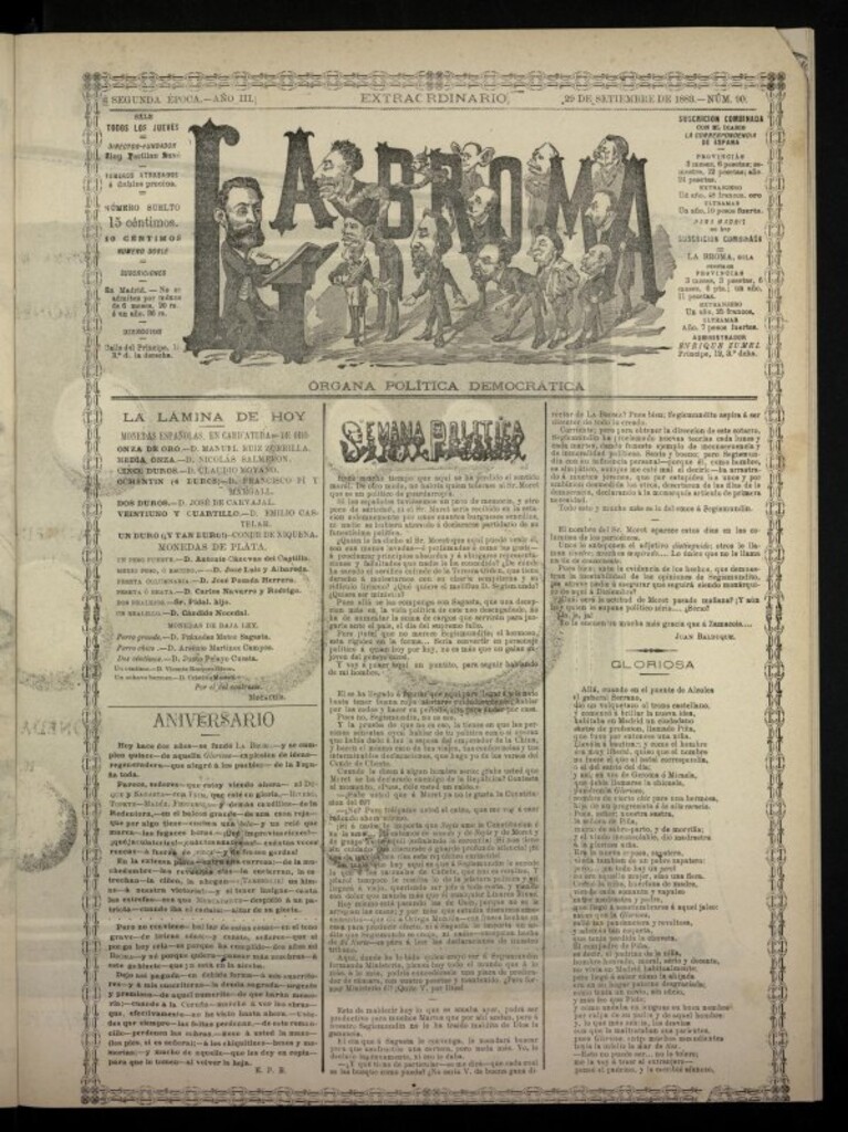 Miniatura de La Broma, de 29 de septiembre de 1883, nº extraordinario