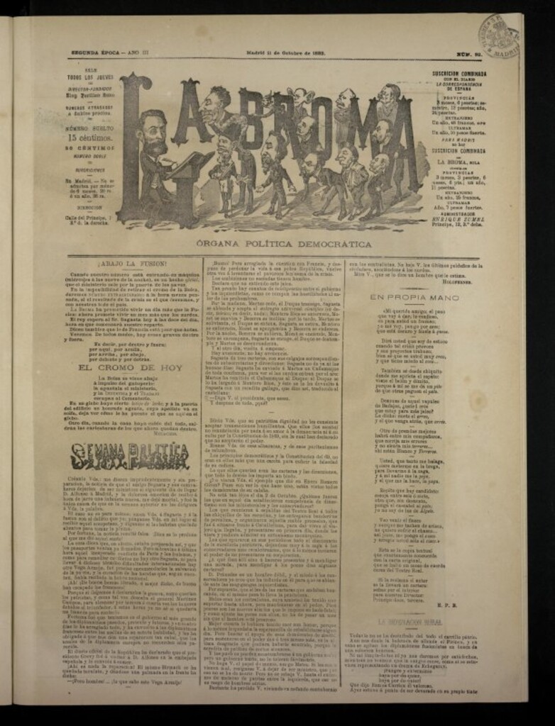 Miniatura de La Broma, de 11 de octubre de 1883, nº 92
