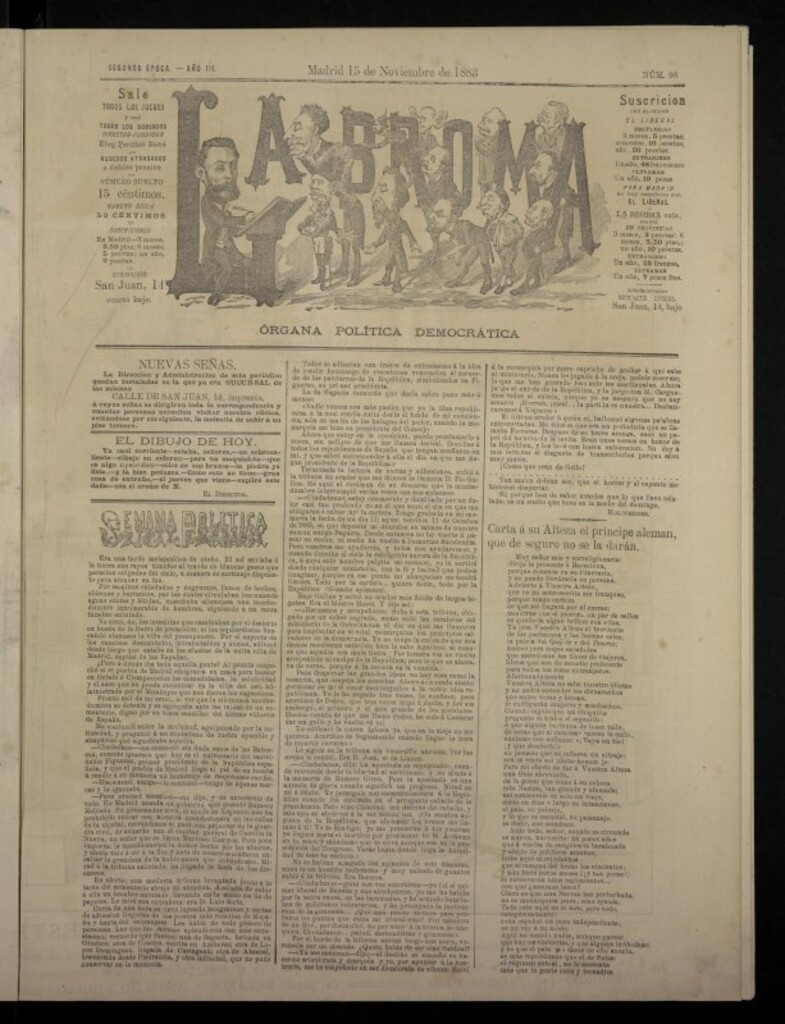 Miniatura de La Broma, de 15 de noviembre de 1883, nº 98