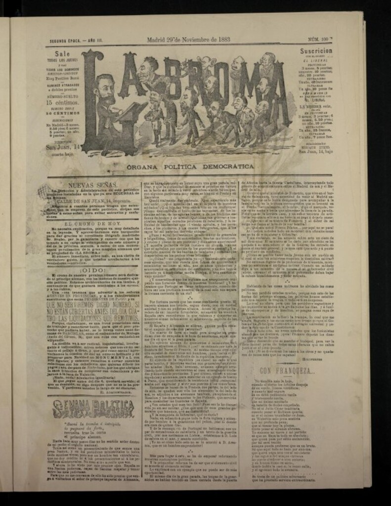Miniatura de La Broma, de 29 de noviembre de 1883, nº 100