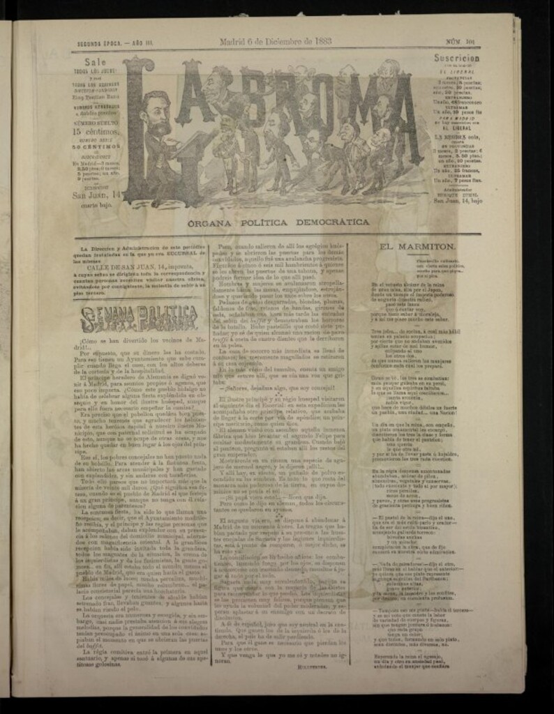 Miniatura de La Broma, de 6 de diciembre de 1883, nº 101