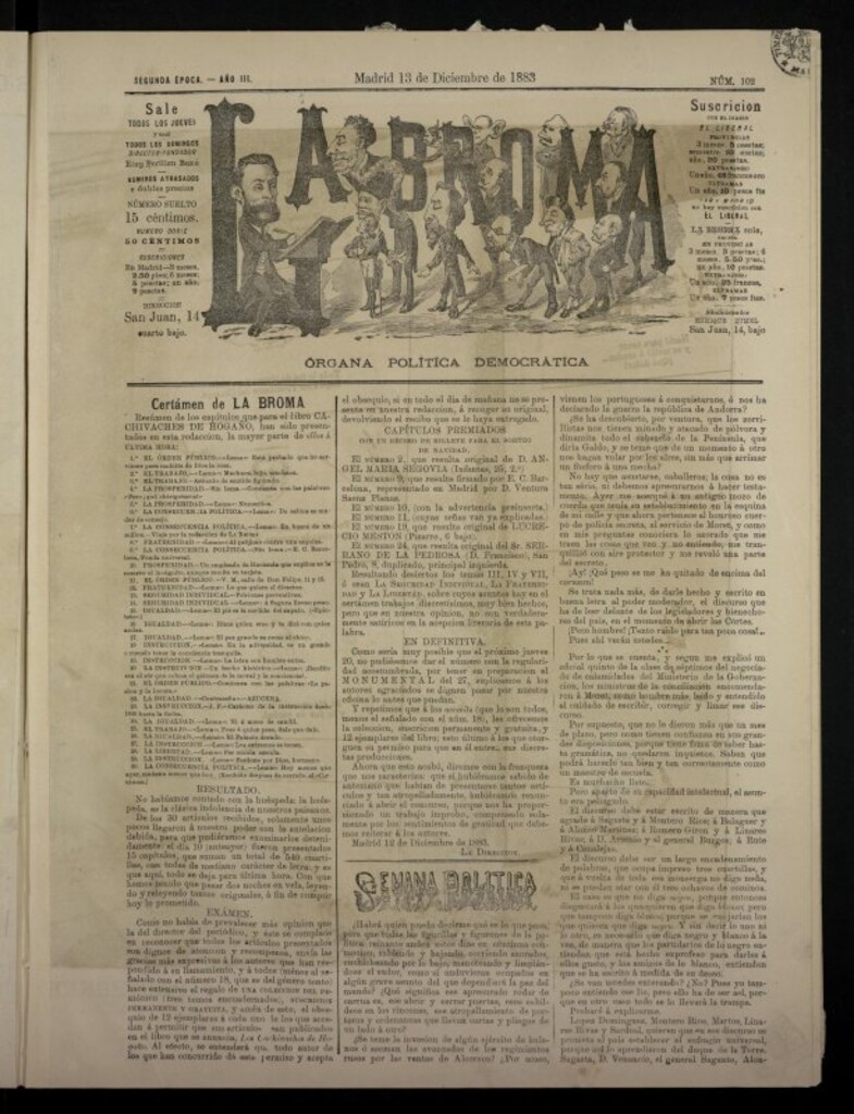 Miniatura de La Broma, de 13 de diciembre de 1883, nº 102