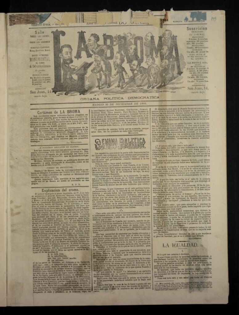 Miniatura de La Broma, de 30 de diciembre de 1883, nº extraordinario