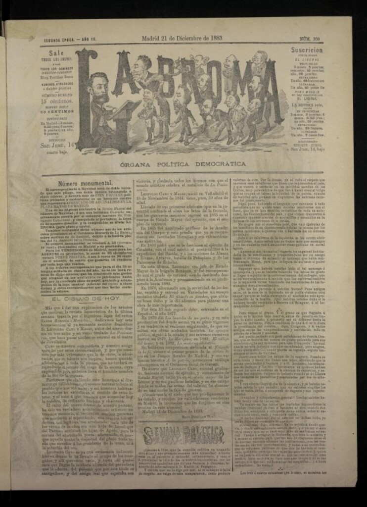 Miniatura de La Broma, de 21 de diciembre de 1883, nº 103