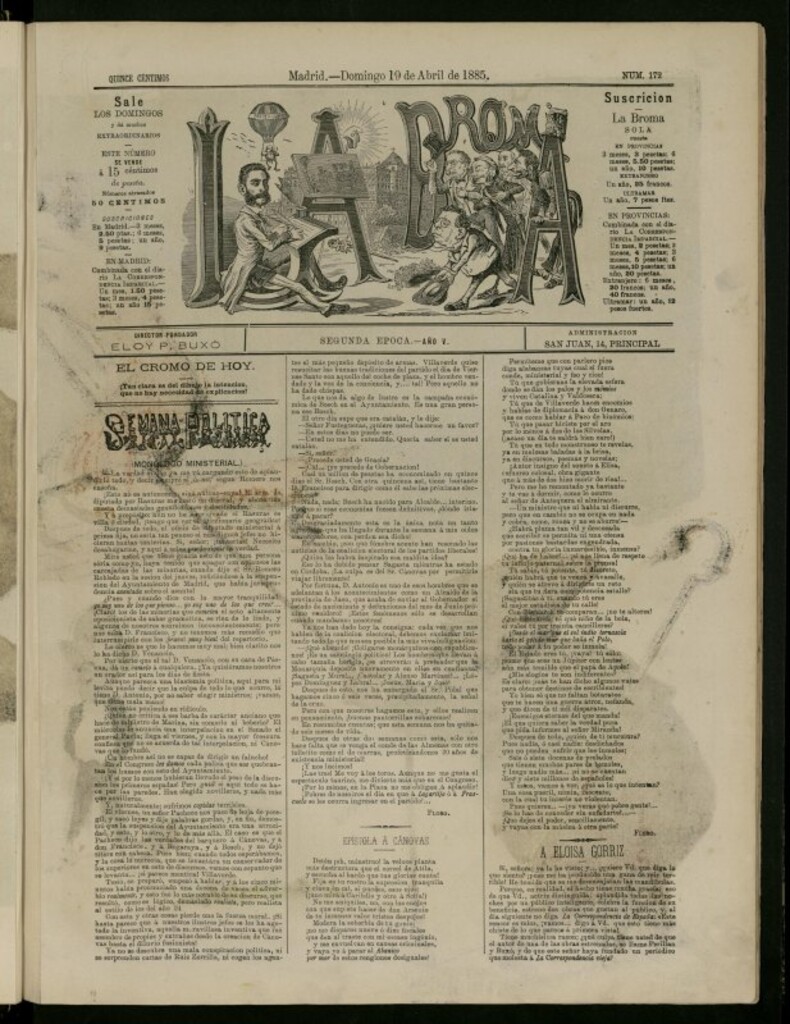Miniatura de La Broma de 19 de abril de 1885, nº 172