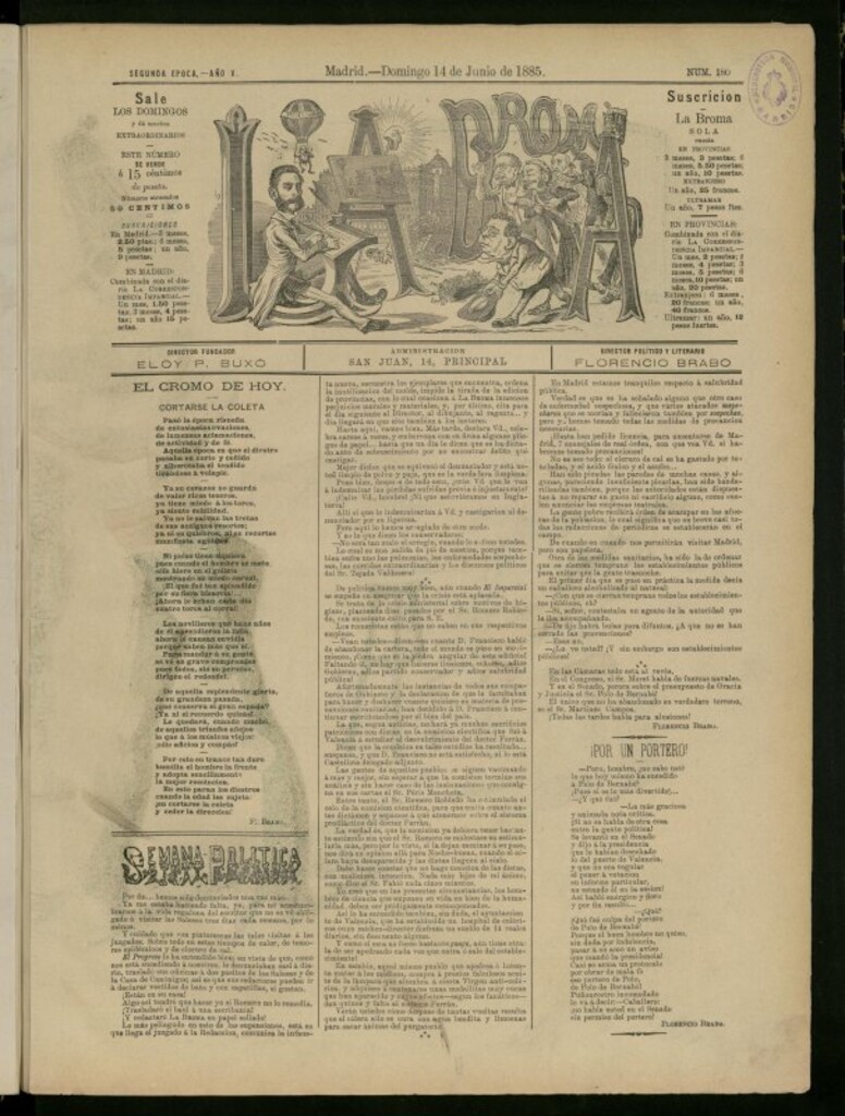 Miniatura de La Broma de 14 de junio de 1885, nº 180