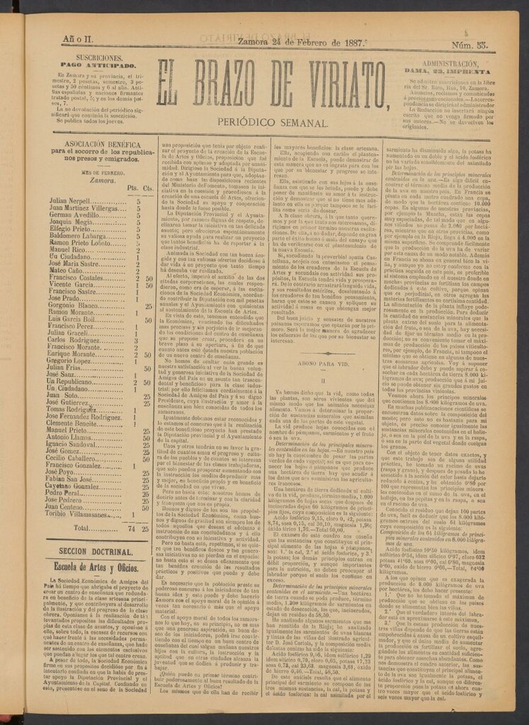 Miniatura de El Brazo de Viriato : periódico semanal del del 24 de febrero de 1887