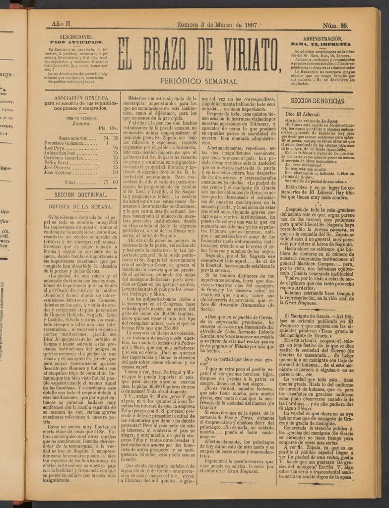 Miniatura de El Brazo de Viriato : periódico semanal del del 3 de marzo de 1887