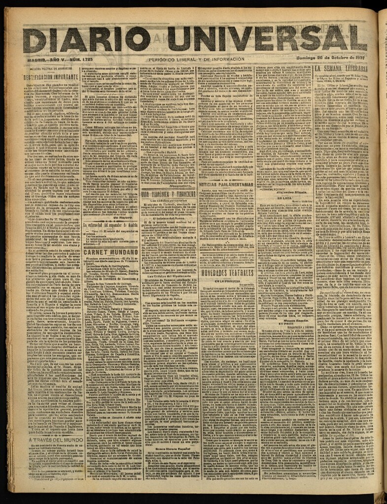 Miniatura de Diario Universal del 20 de octubre de 1907