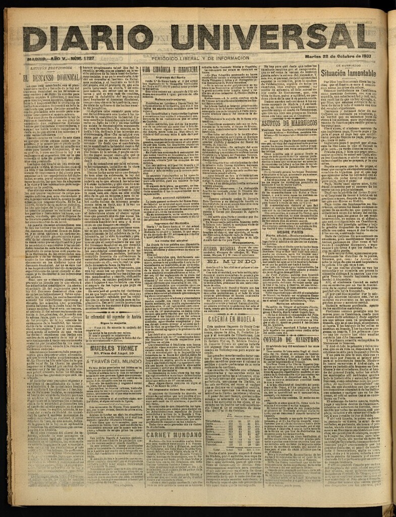 Miniatura de Diario Universal del 22 de octubre de 1907