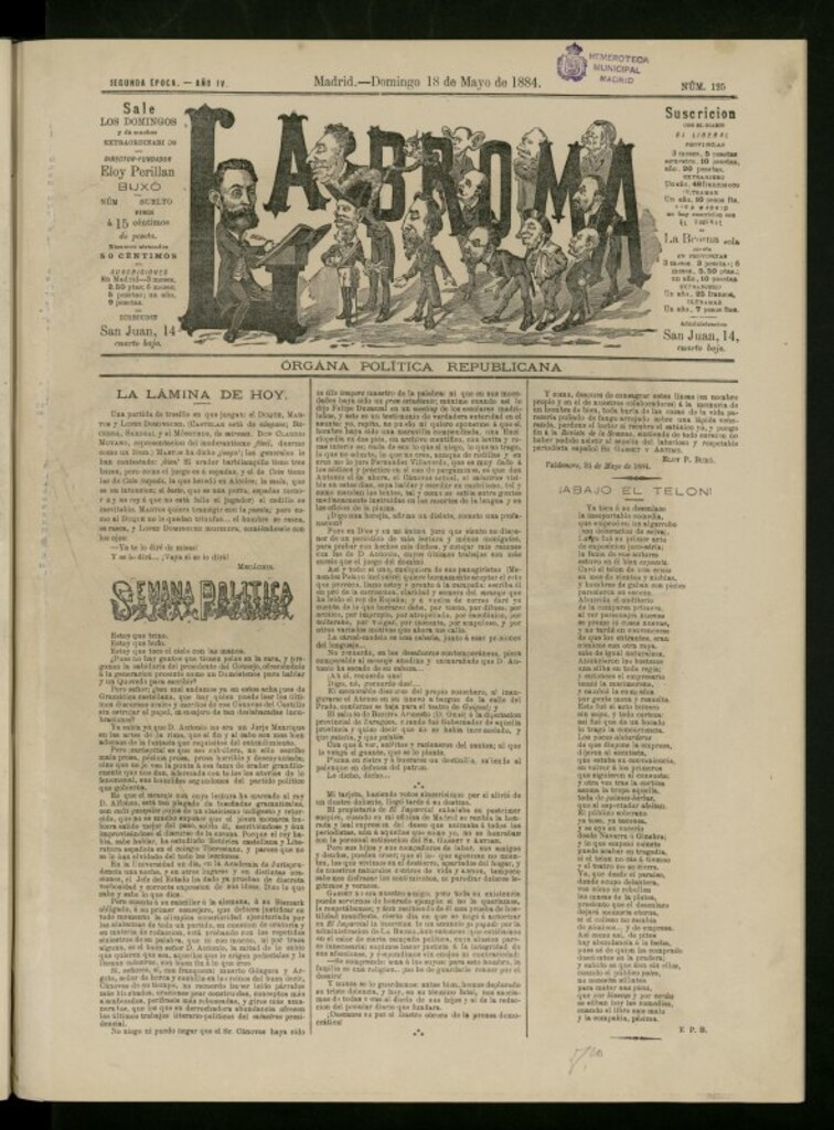 Miniatura de La Broma de 18 mayo de 1884, nº 125 [sic]