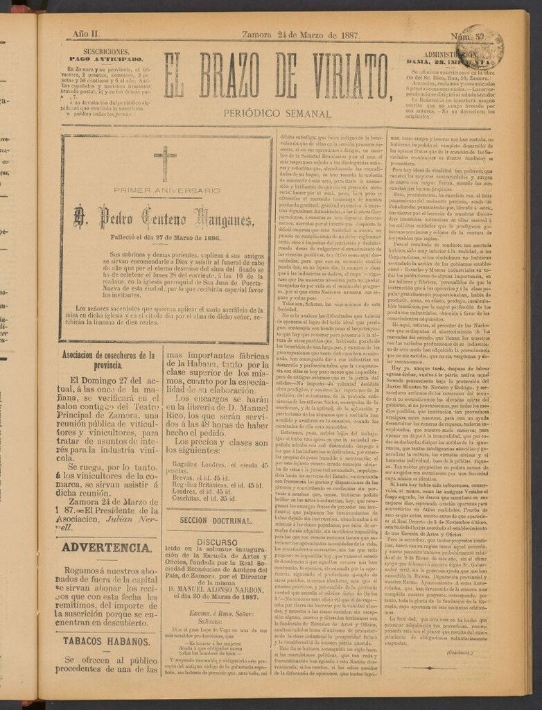 Miniatura de El Brazo de Viriato : periódico semanal del del 24 de marzo de 1887