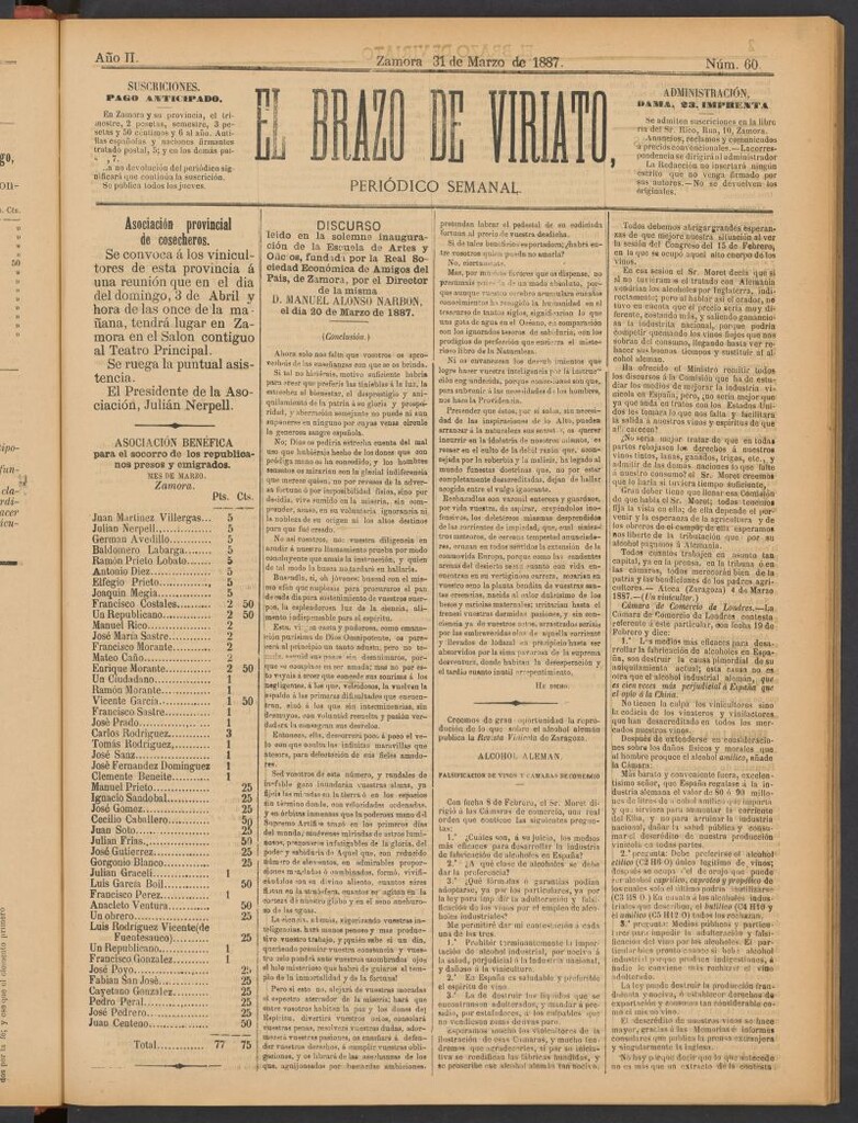 Miniatura de El Brazo de Viriato : periódico semanal del del 31 de marzo de 1887