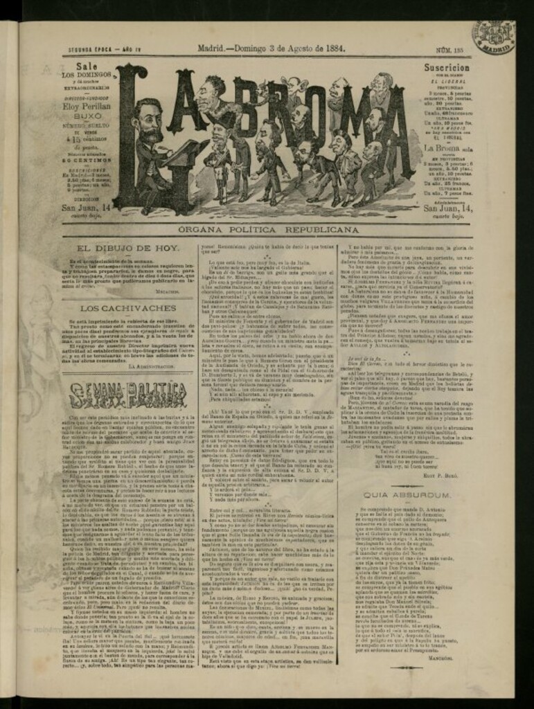 Miniatura de La Broma de 3 de agosto de 1884, nº 135