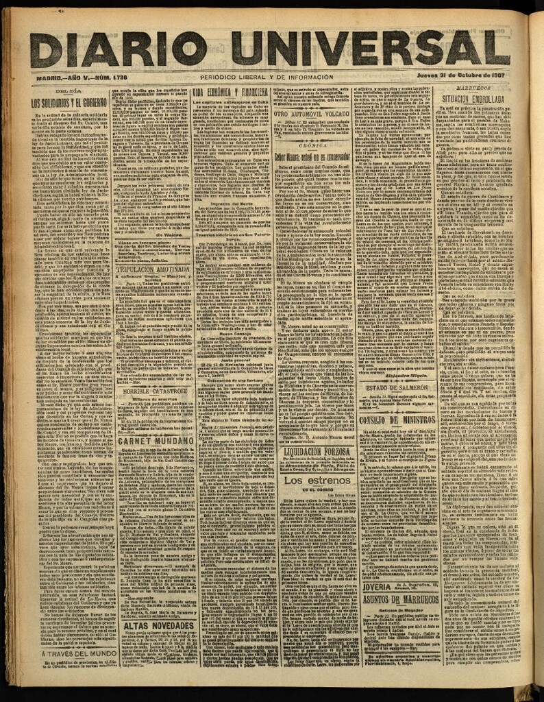 Miniatura de Diario Universal del 31 de octubre de 1907