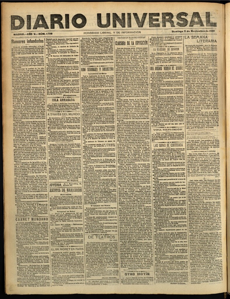 Miniatura de Diario Universal del 3 de noviembre de 1907