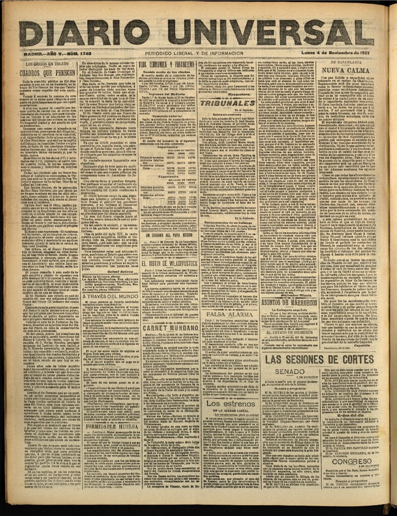 Miniatura de Diario Universal del 4 de noviembre de 1907