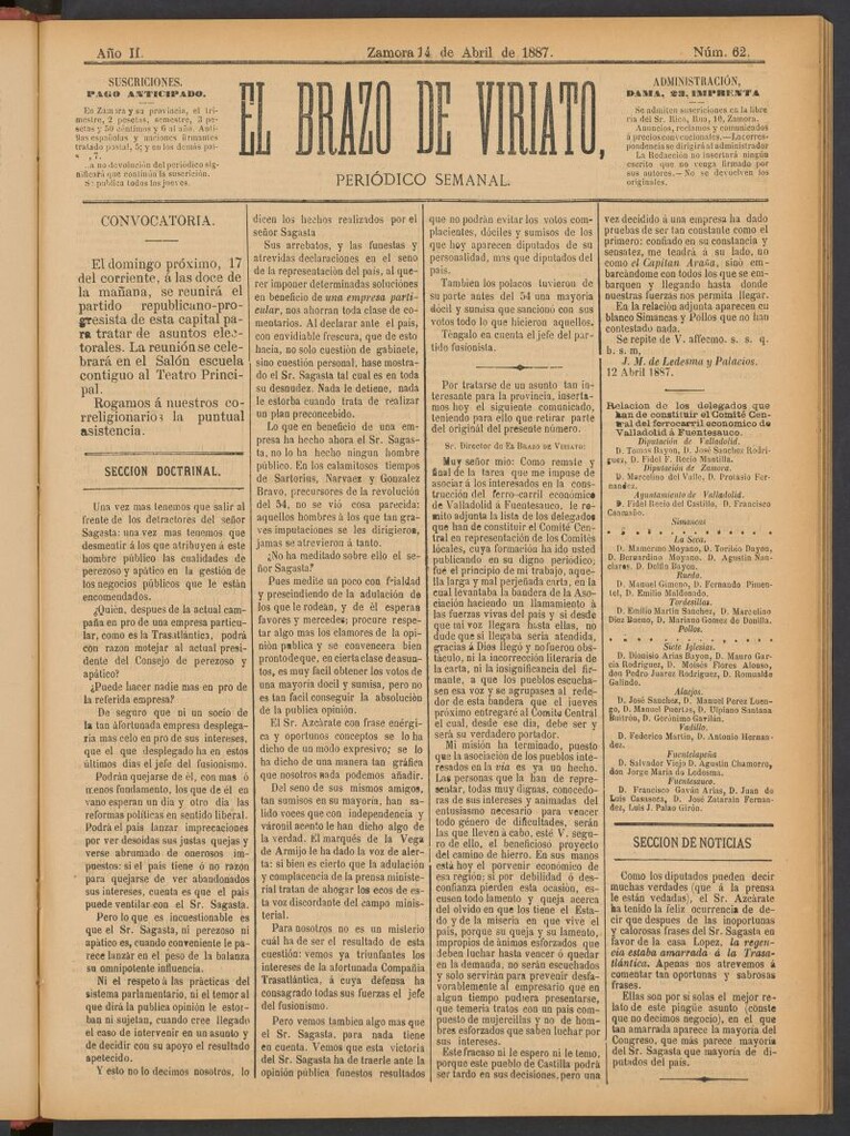 Miniatura de El Brazo de Viriato : periódico semanal del del 14 de abril de 1887