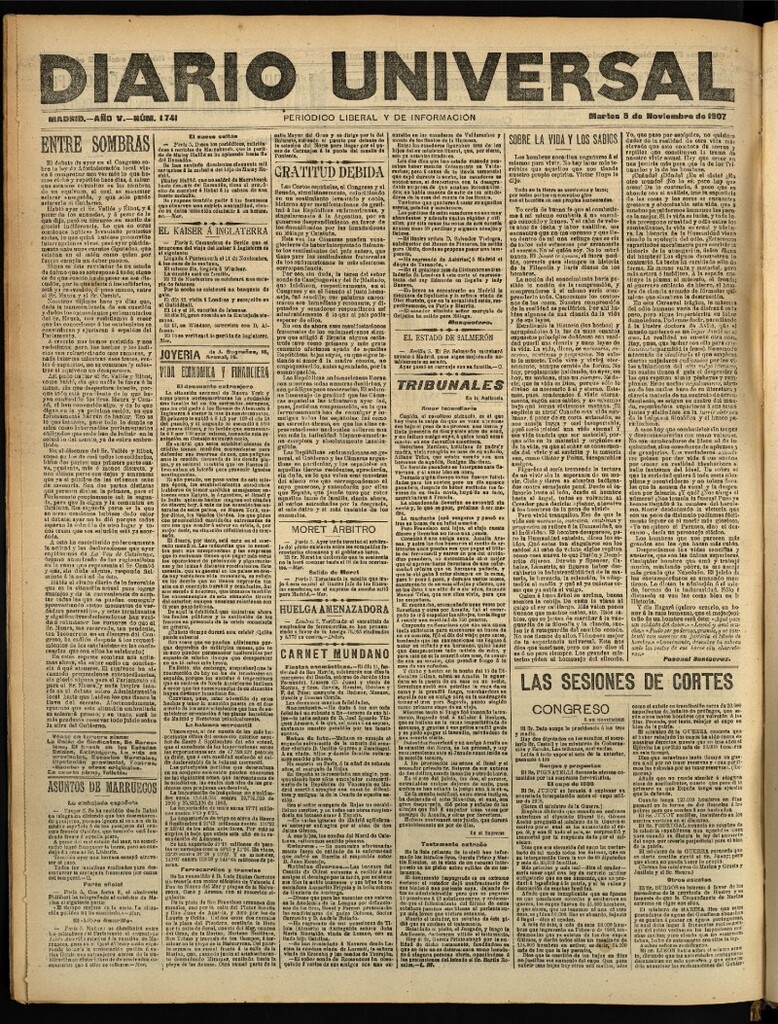 Miniatura de Diario Universal del 5 de noviembre de 1907