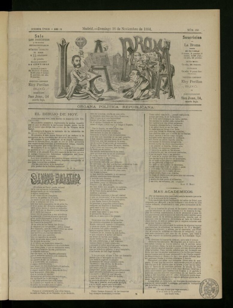Miniatura de La Broma de 16 de noviembre de 1884, nº 150