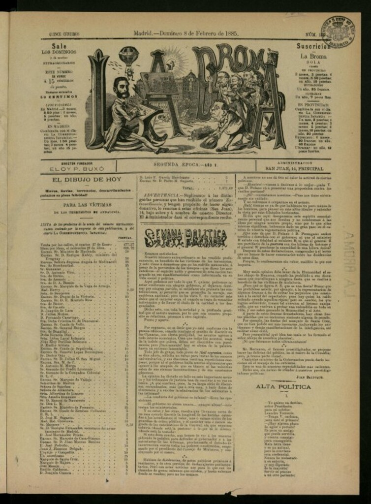 Miniatura de La Broma de 8 de febrero de 1885, nº 159 [sic]
