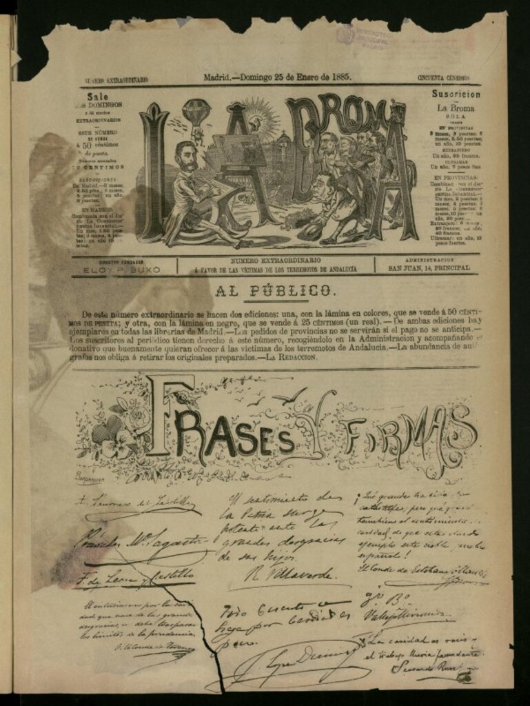 Miniatura de La Broma de 25 de enero de 1885, nº extraordinário