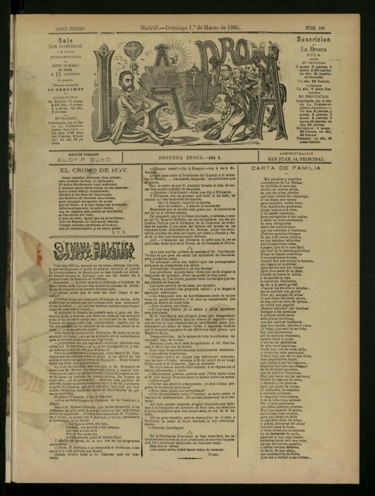 Miniatura de La Broma de 1 de marzo de 1885, nº 165