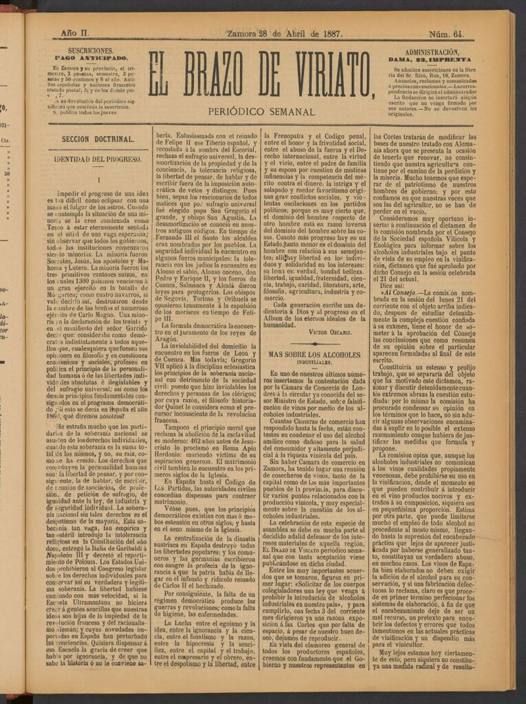 Miniatura de El Brazo de Viriato : periódico semanal del del 28 de abril de 1887