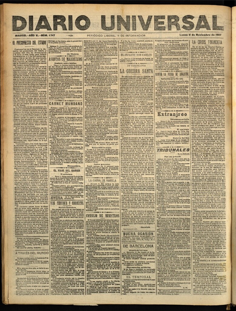 Miniatura de Diario Universal del 11 de noviembre de 1907