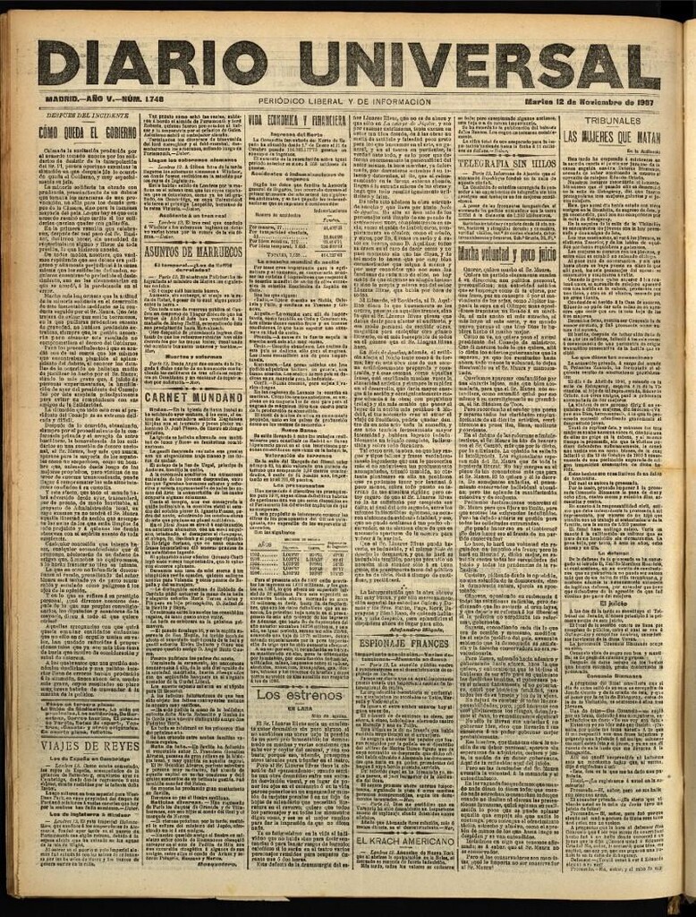 Miniatura de Diario Universal del 12 de noviembre de 1907