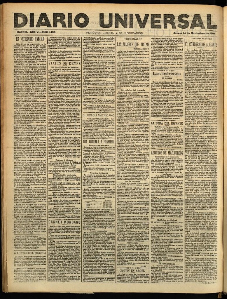 Miniatura de Diario Universal del 14 de noviembre de 1907