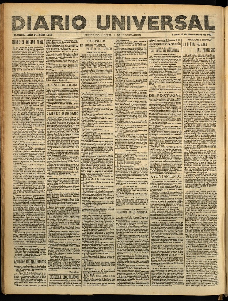 Miniatura de Diario Universal del 18 de noviembre de 1907