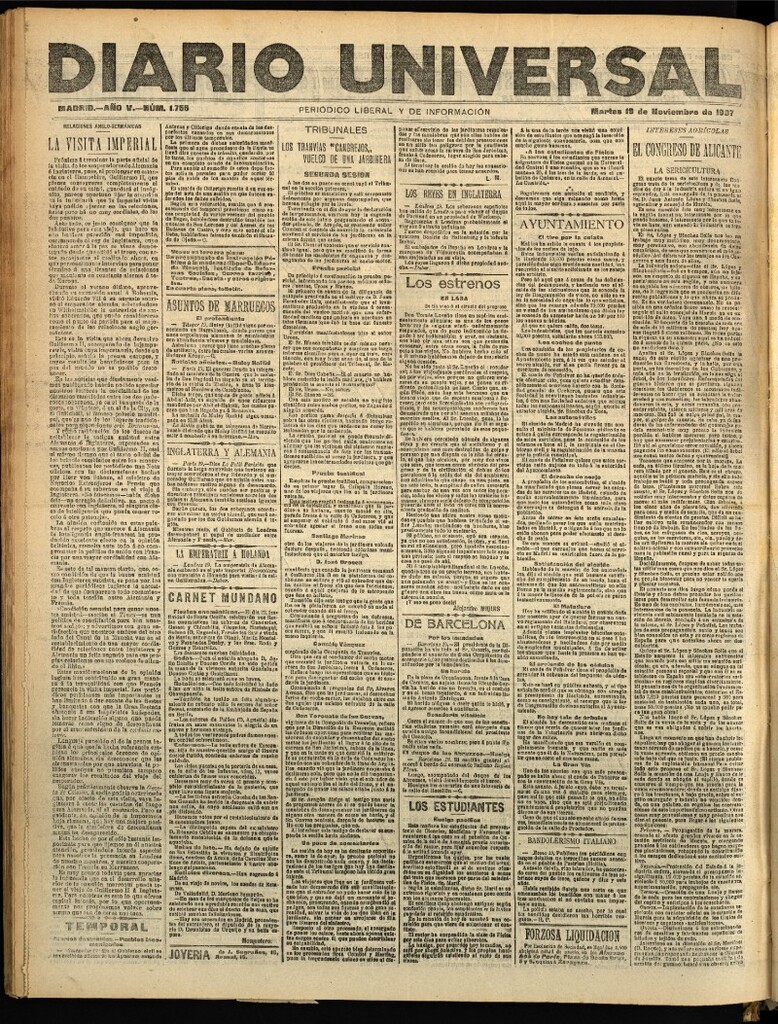 Miniatura de Diario Universal del 19 de noviembre de 1907