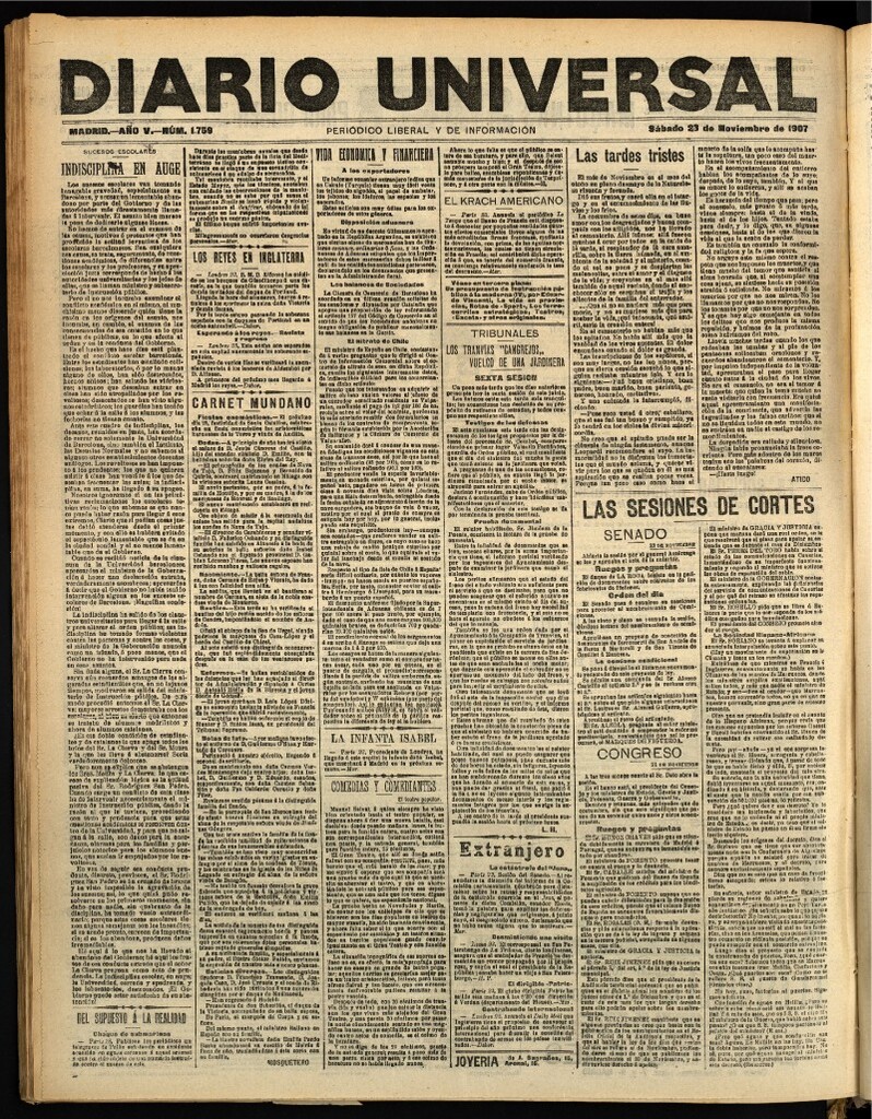 Miniatura de Diario Universal del 23 de noviembre de 1907