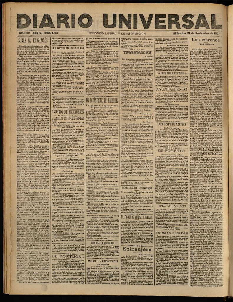 Miniatura de Diario Universal del 27 de noviembre de 1907