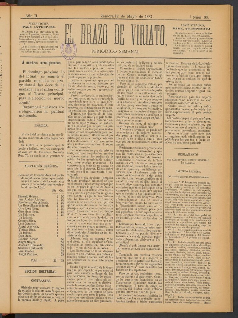 Miniatura de El Brazo de Viriato : periódico semanal del del 12 de mayo de 1887