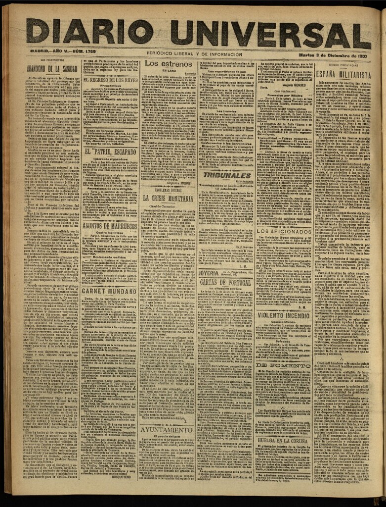 Miniatura de Diario Universal del 3 de diciembre de 1907