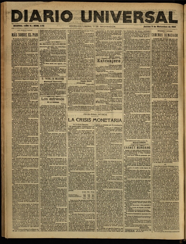 Miniatura de Diario Universal del 5 de diciembre de 1907