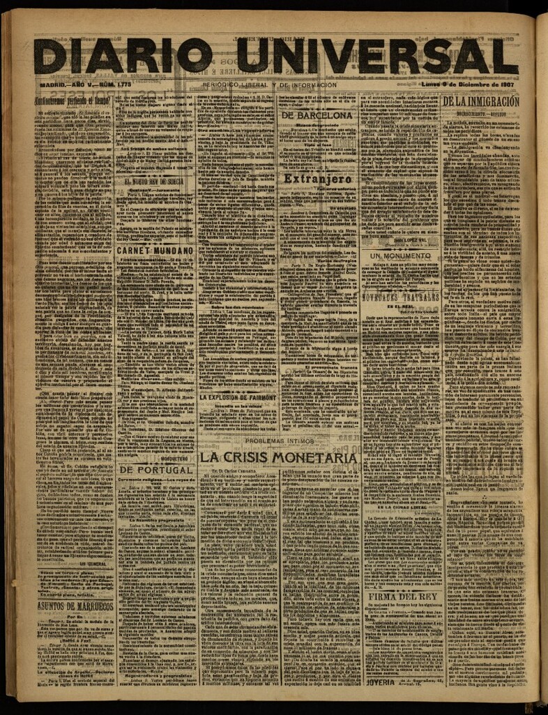 Miniatura de Diario Universal del 9 de diciembre de 1907