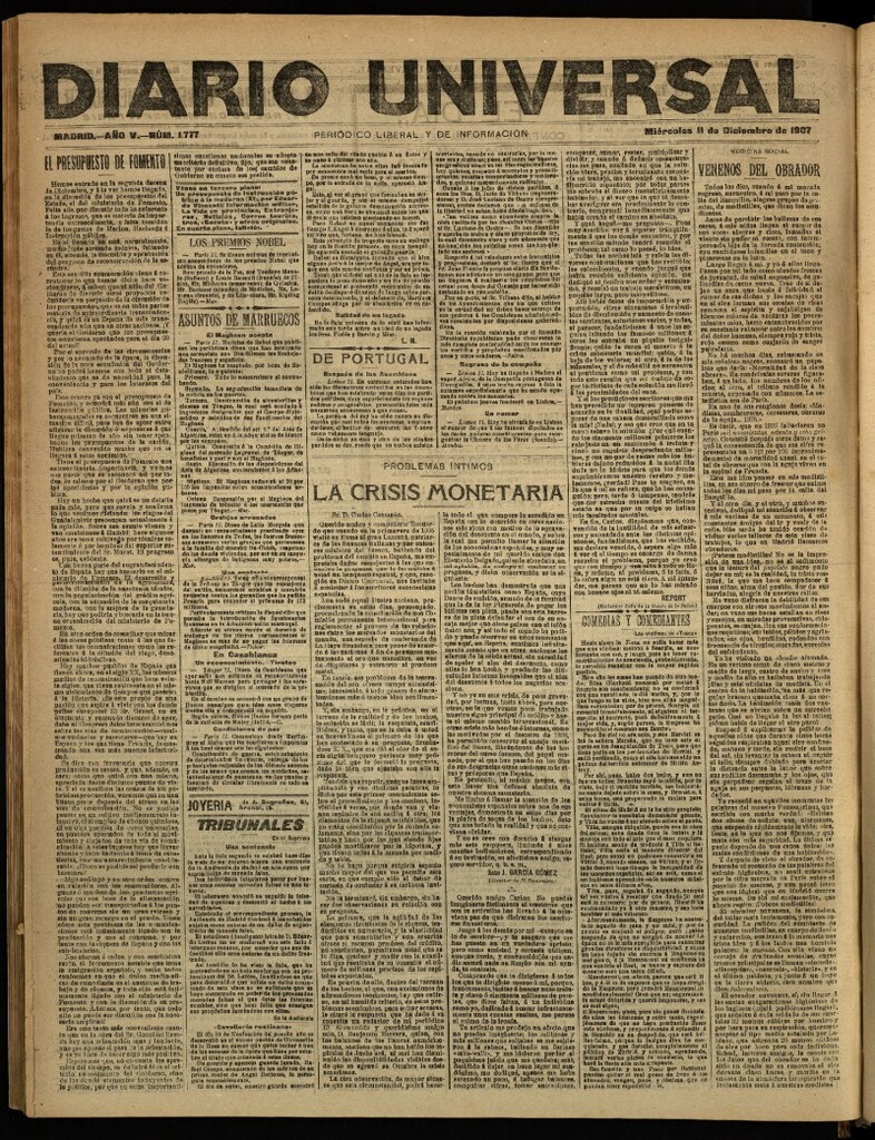 Miniatura de Diario Universal del 11 de diciembre de 1907