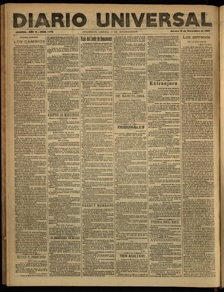 Miniatura de Diario Universal del 12 de diciembre de 1907