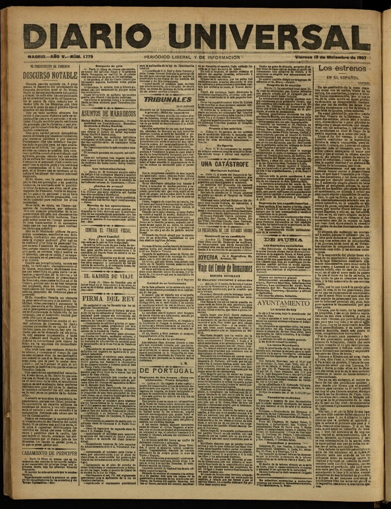 Miniatura de Diario Universal del 13 de diciembre de 1907